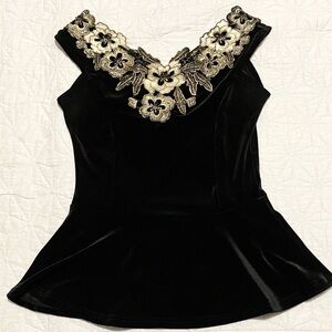 Y2K whimsical gothic velour embroidered top size small whimsigoth babydoll